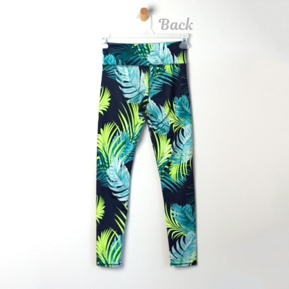 Old Navy Active Leggings - Kids Size 14/ XL - palm leaf print blue/ green - Picture 3 of 6